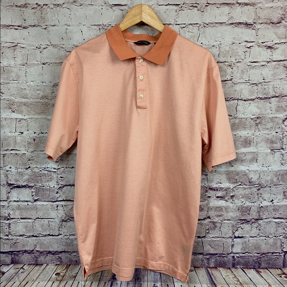 Kenneth Roberts Coral Striped Short Sleeve Polo
